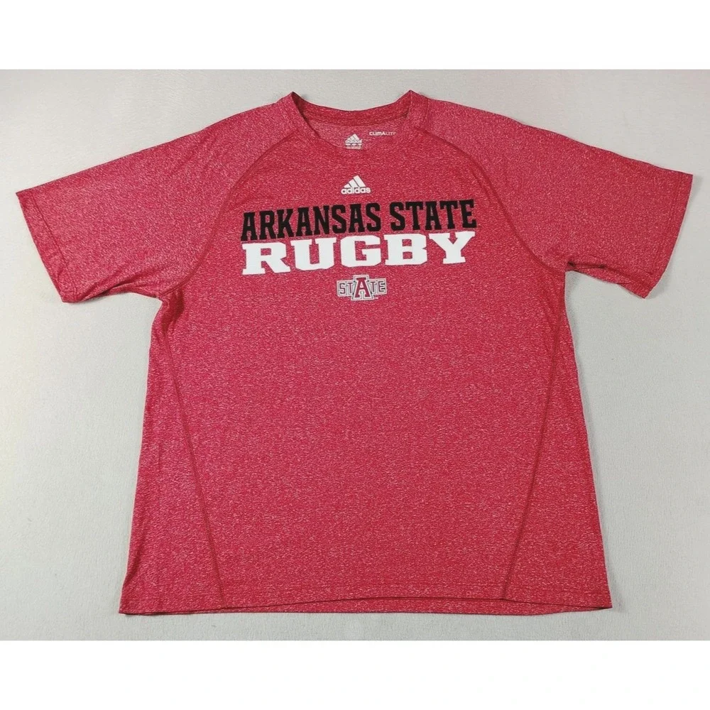 Arkansas State Rugby Shirt Mens Large Red College Rugby Adidas Climalite Tee